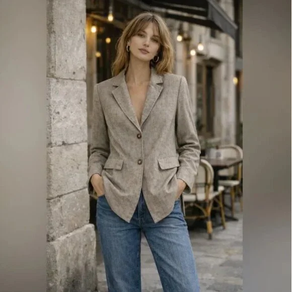 Riani • Long Linen–Virgin Wool Blazer • Size 10 - Picture 12 of 13